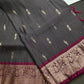 Vintage Checkered Kanchi Border Grey Magenta Silk Saree with Stitched Blouse - SR001140