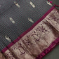 Vintage Checkered Kanchi Border Grey Magenta Silk Saree with Stitched Blouse - SR001140