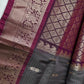 Vintage Checkered Kanchi Border Grey Magenta Silk Saree with Stitched Blouse - SR001140