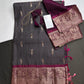 Vintage Checkered Kanchi Border Grey Magenta Silk Saree with Stitched Blouse - SR001140