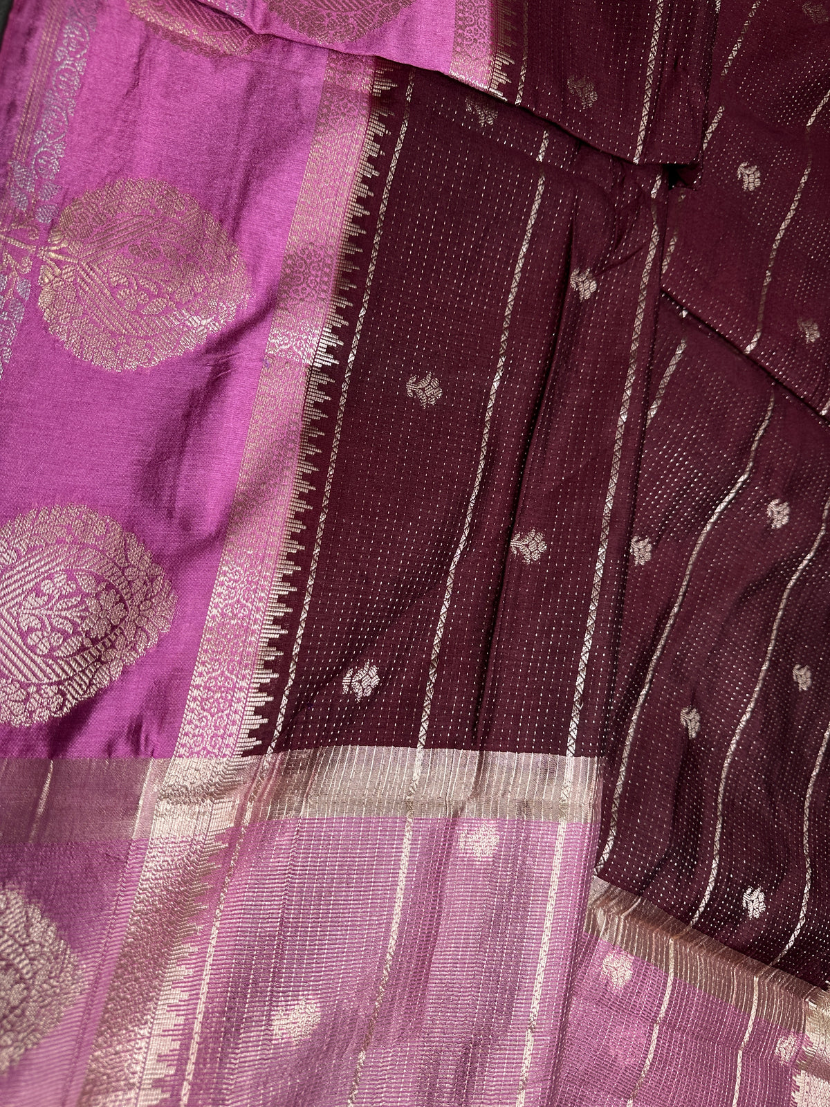 Plum Lightweight Raw Mango Style Silk Saree with Pink Pallu