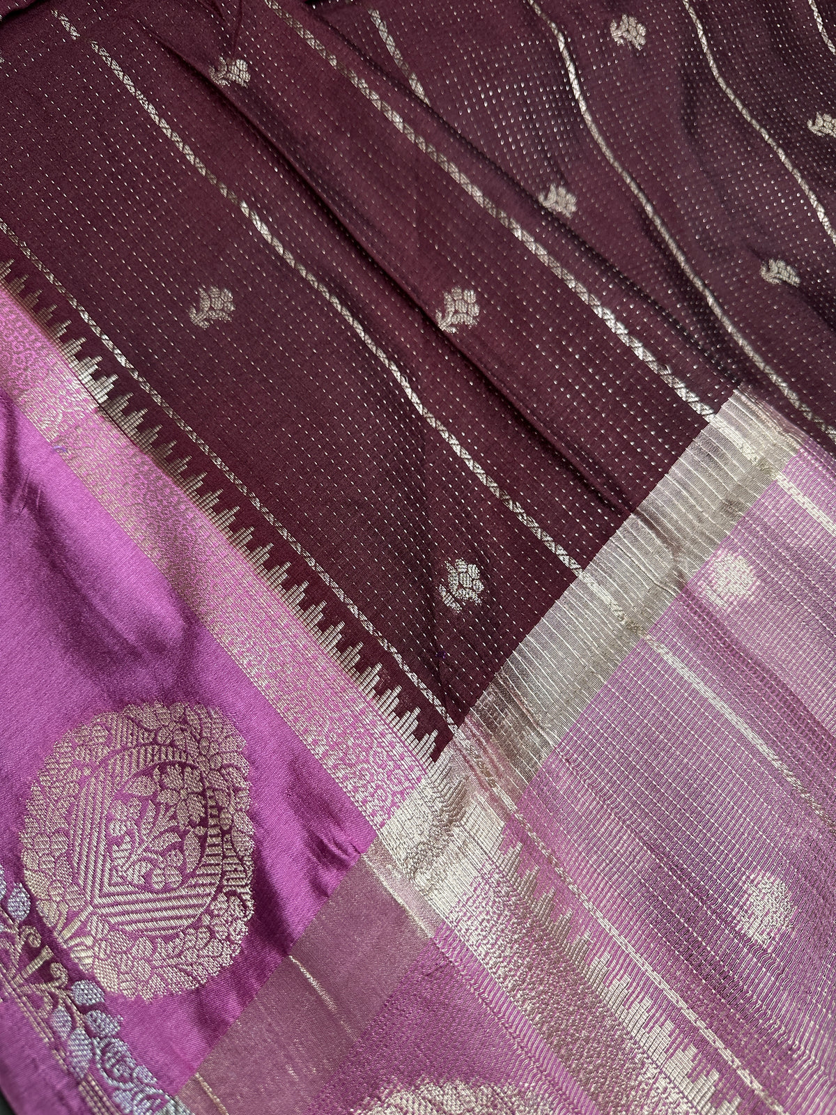 Plum Lightweight Raw Mango Style Silk Saree with Pink Pallu