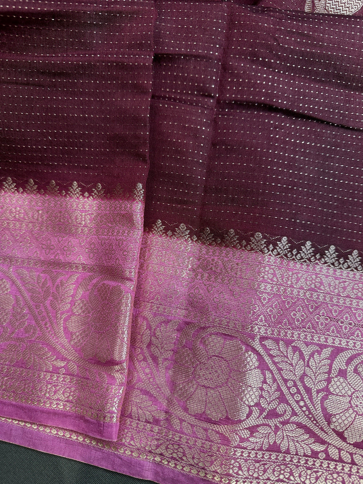 Plum Lightweight Raw Mango Style Silk Saree with Pink Pallu