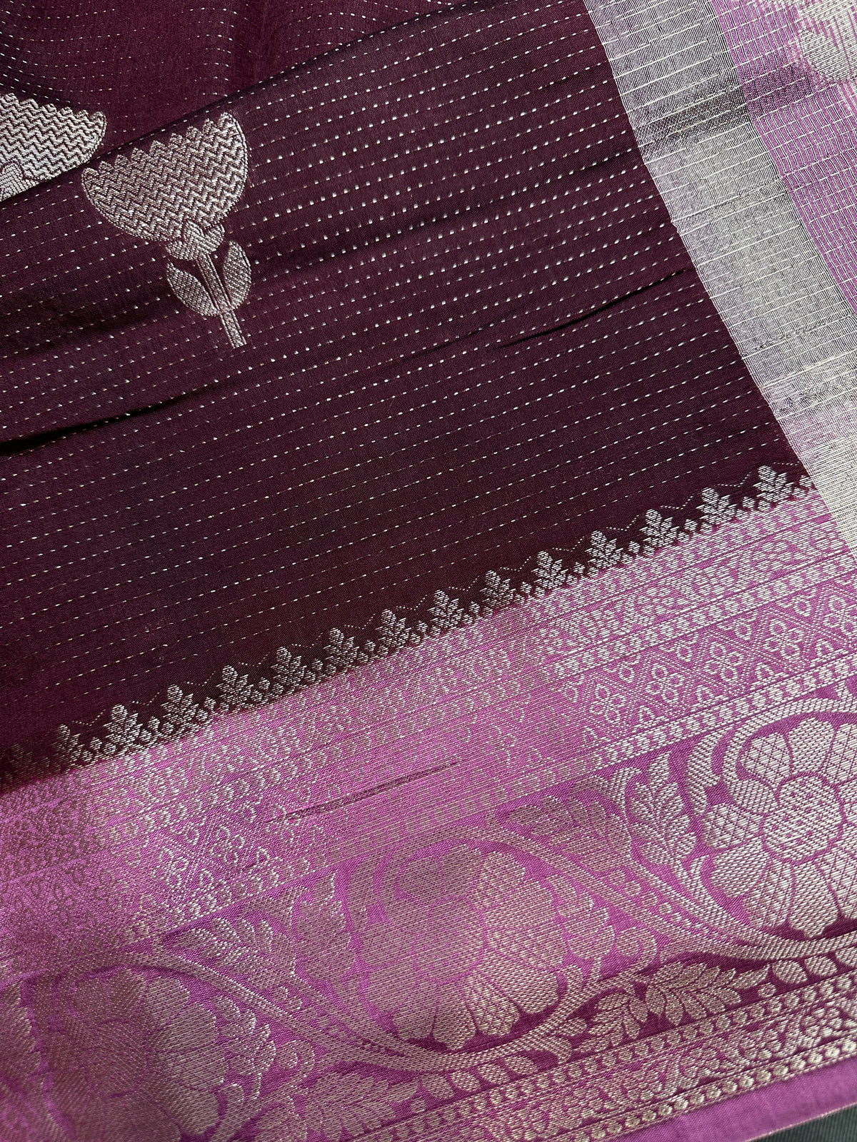 Plum Lightweight Raw Mango Style Silk Saree with Pink Pallu
