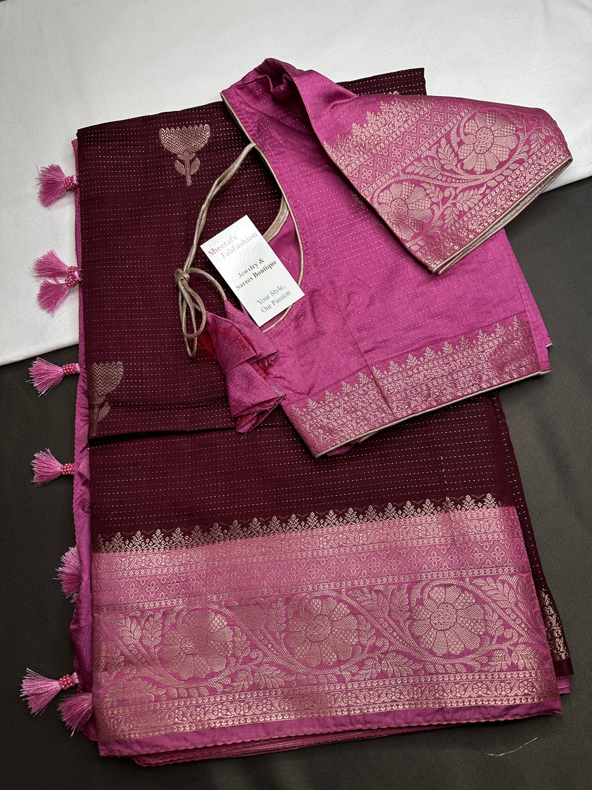 Plum Lightweight Raw Mango Style Silk Saree with Pink Pallu