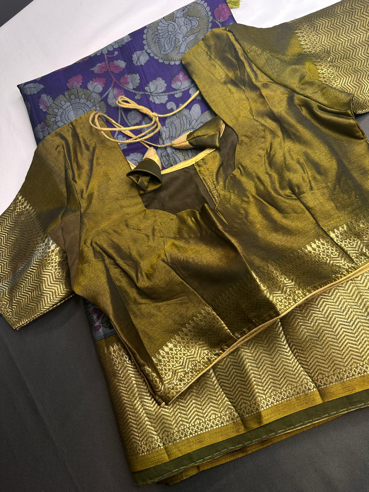 Purple Green Kalamkari Print Lightweight Semi Tussar Saree