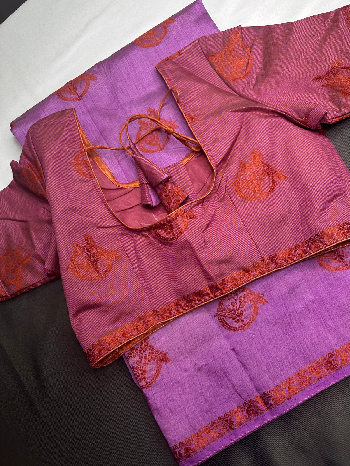 Purple Soft Art Silk Saree with Stitched Blouse