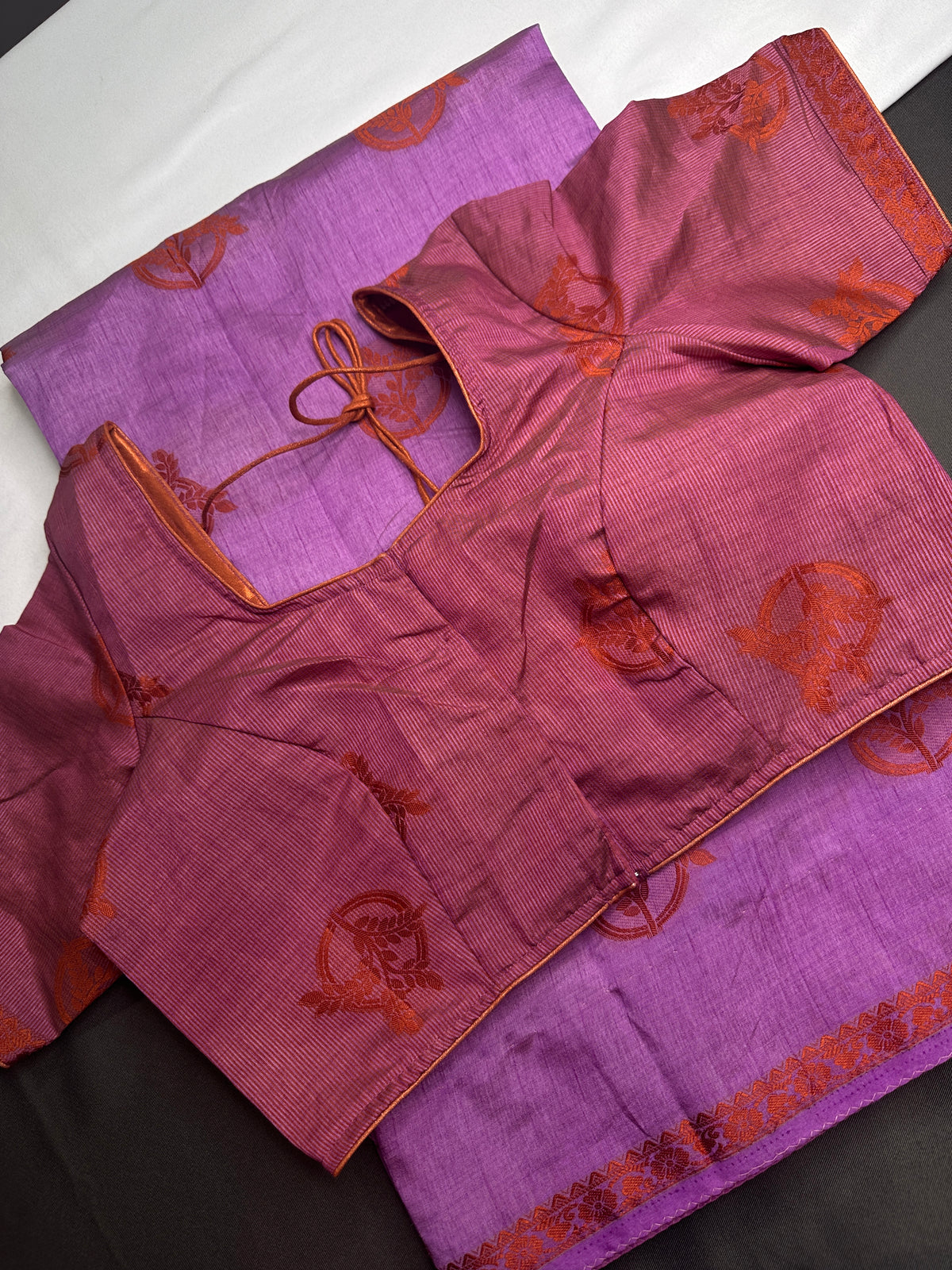 Purple Soft Art Silk Saree with Stitched Blouse