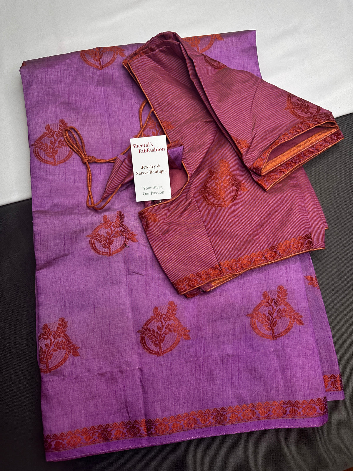 Purple Soft Art Silk Saree with Stitched Blouse