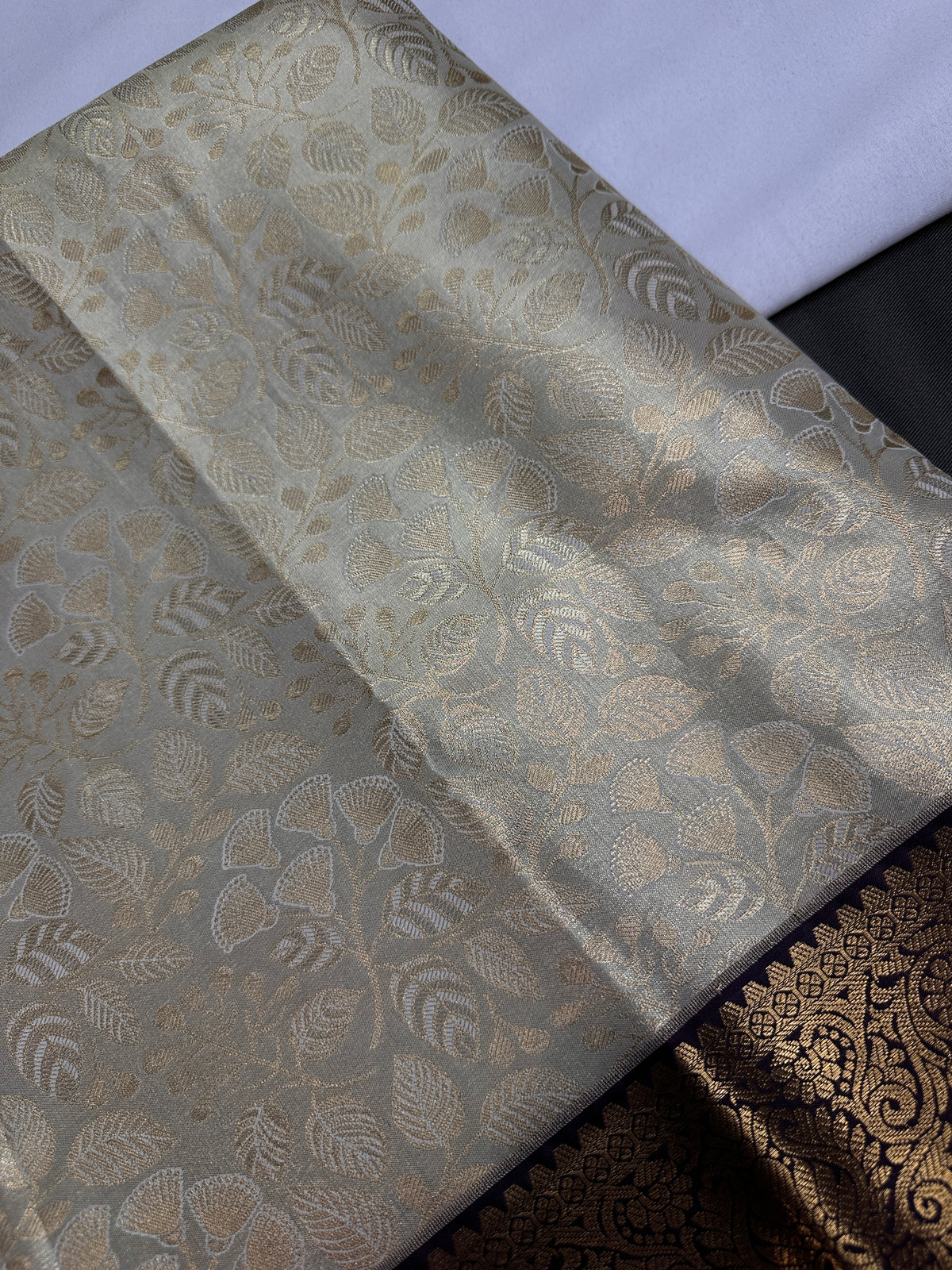 Kanjeevaram Brocade Cream Purple Silk Saree