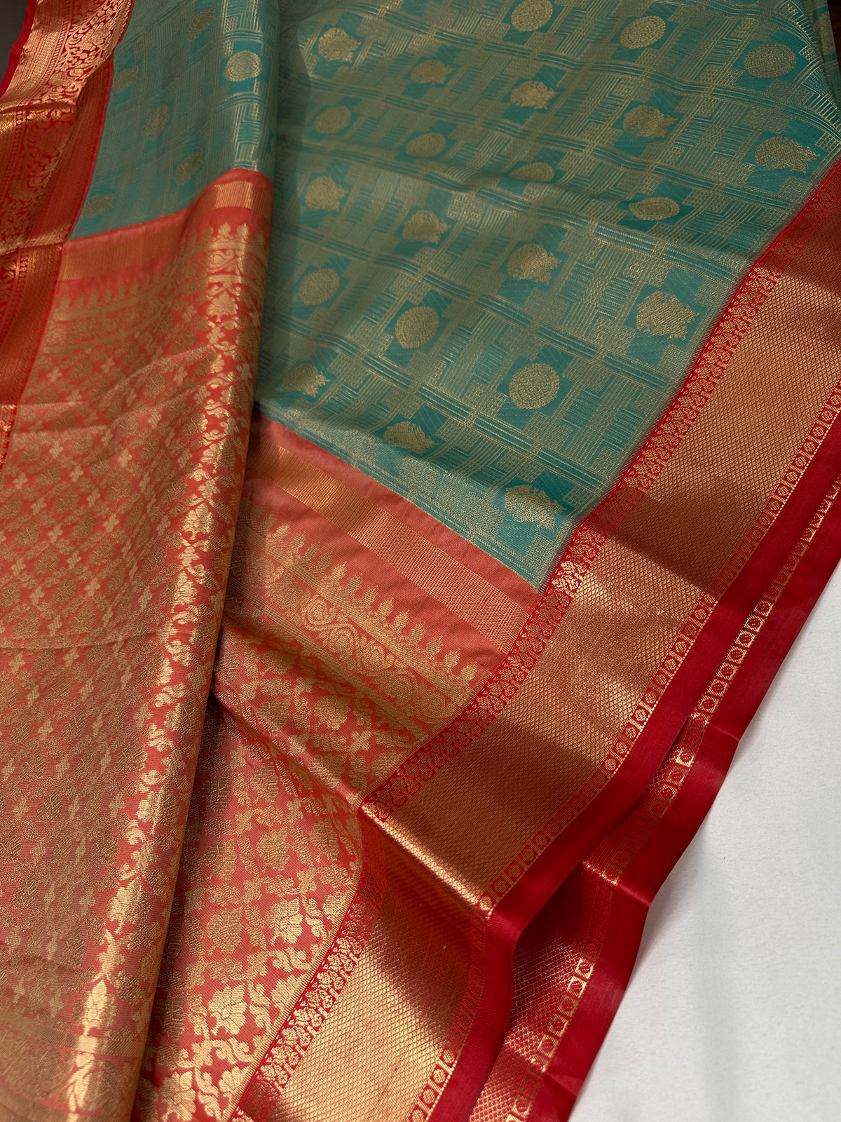 Kanjeevaram Meena Brocade Sea Green Silk Saree