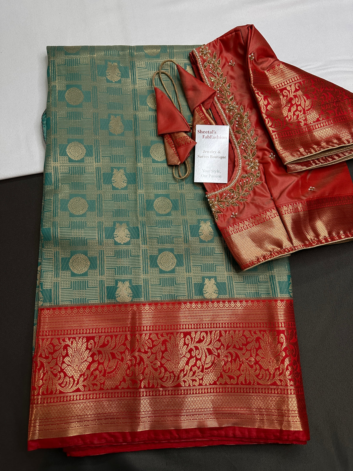 Kanjeevaram Meena Brocade Sea Green Silk Saree