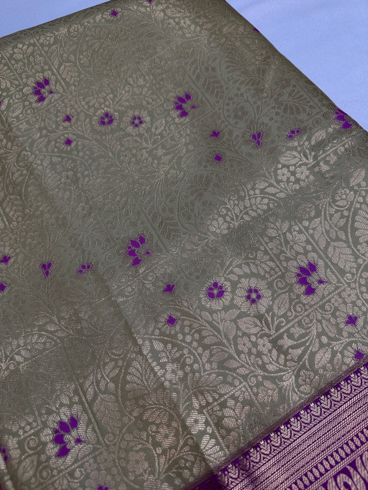 Kanjeevaram Meena Brocade Gold Green Silk Saree