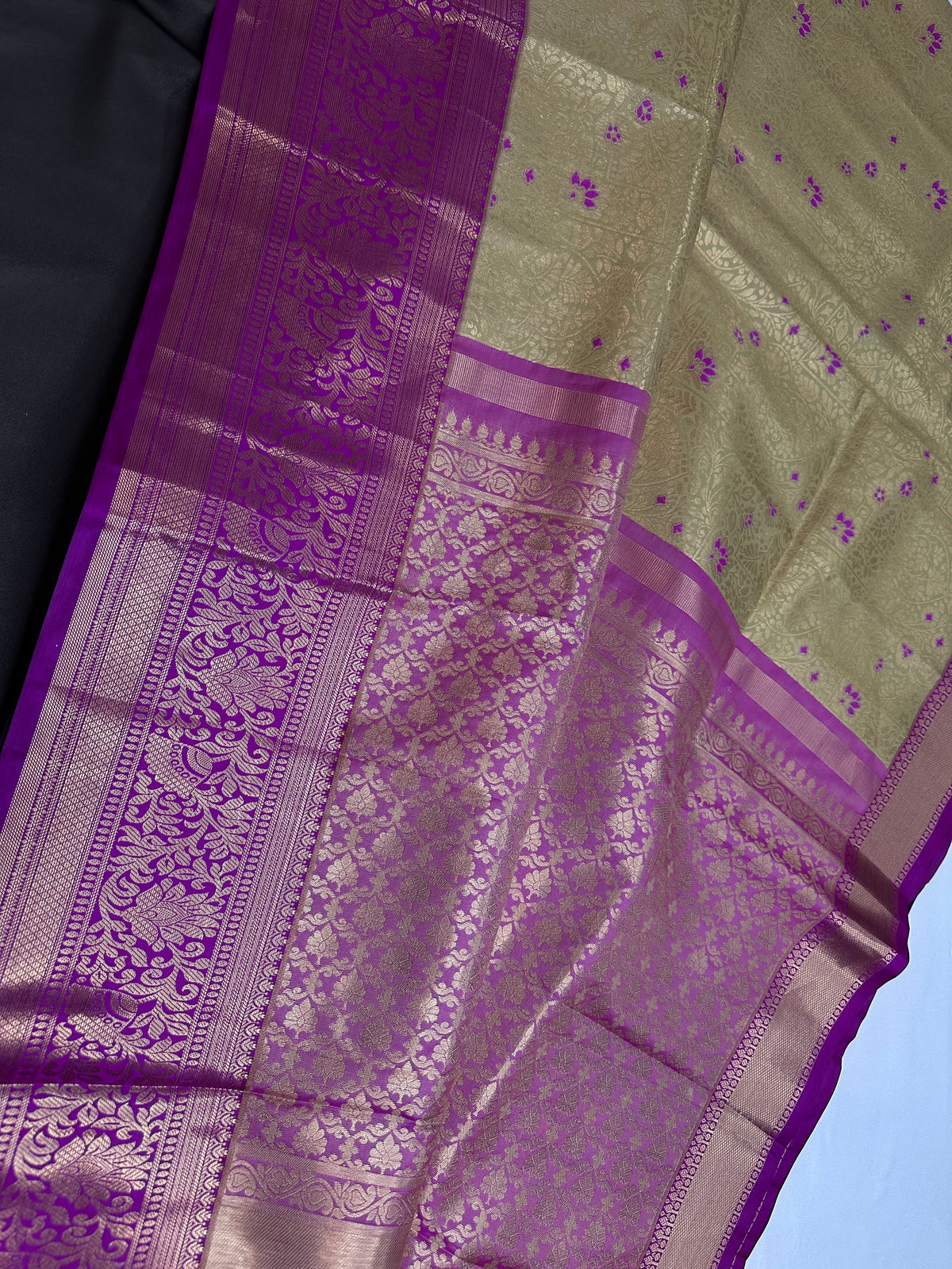 Kanjeevaram Meena Brocade Gold Green Silk Saree