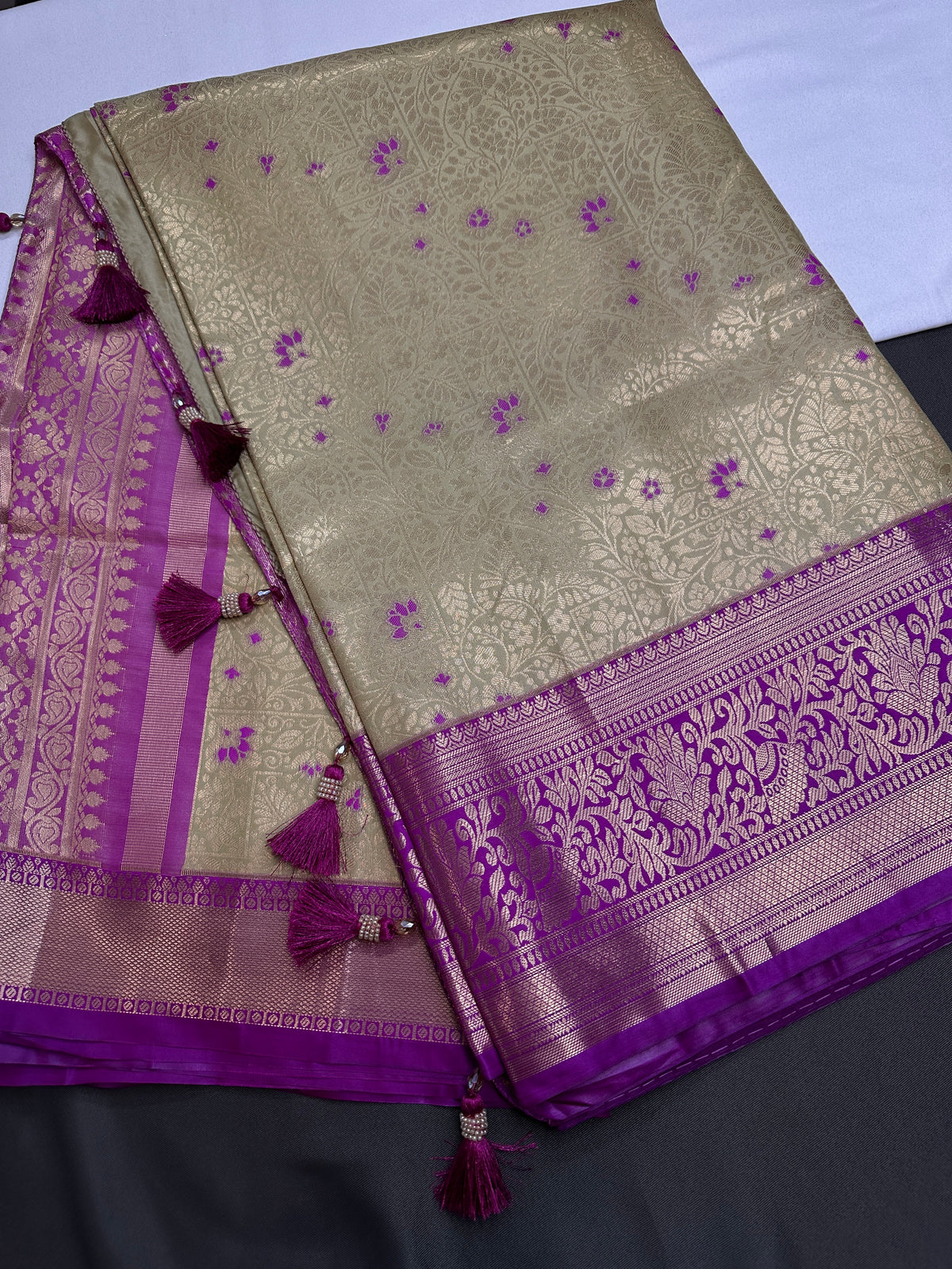 Kanjeevaram Meena Brocade Gold Green Silk Saree