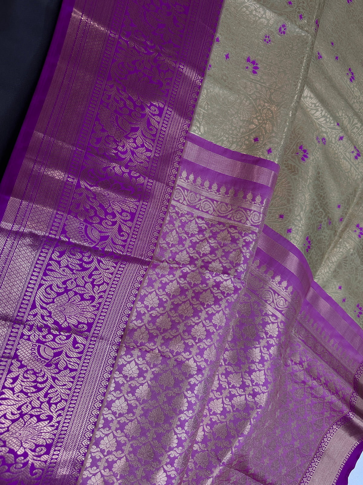 Kanjeevaram Meena Brocade Gold Green Silk Saree