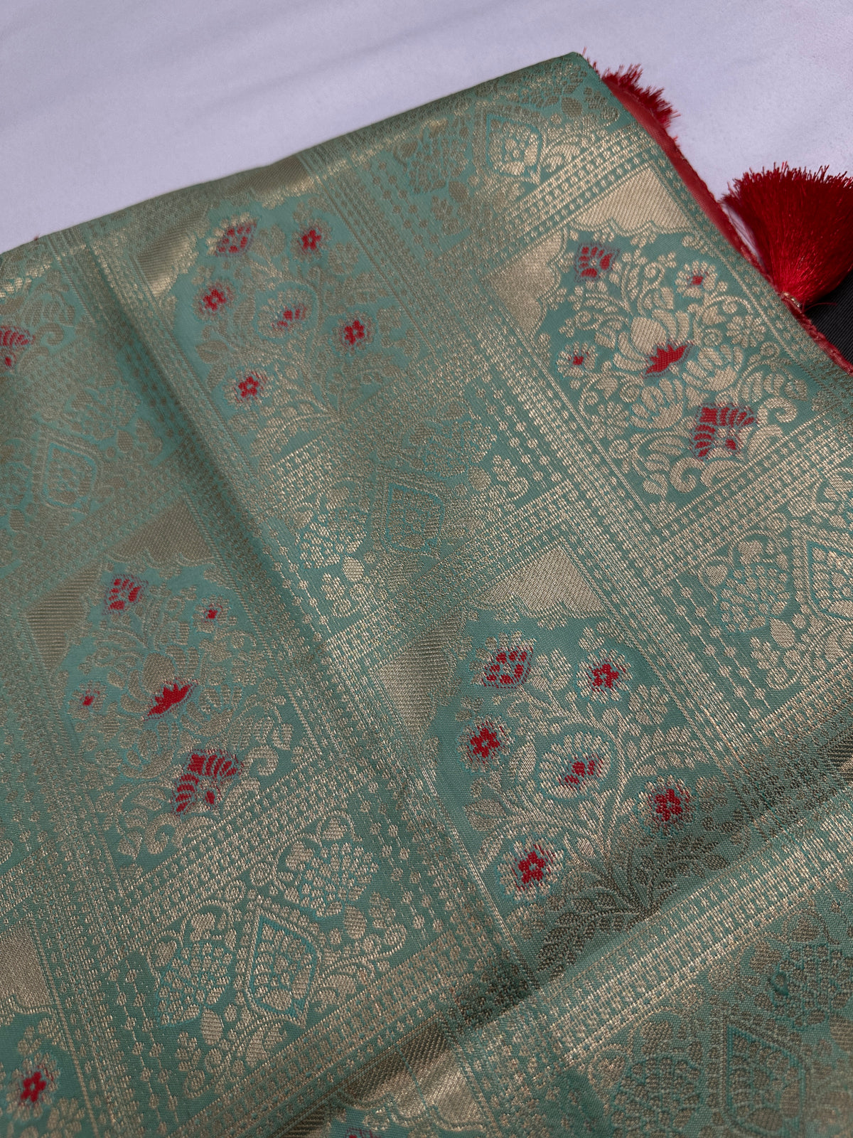 Kanjeevaram Meena Brocade Pastel Green Silk Saree