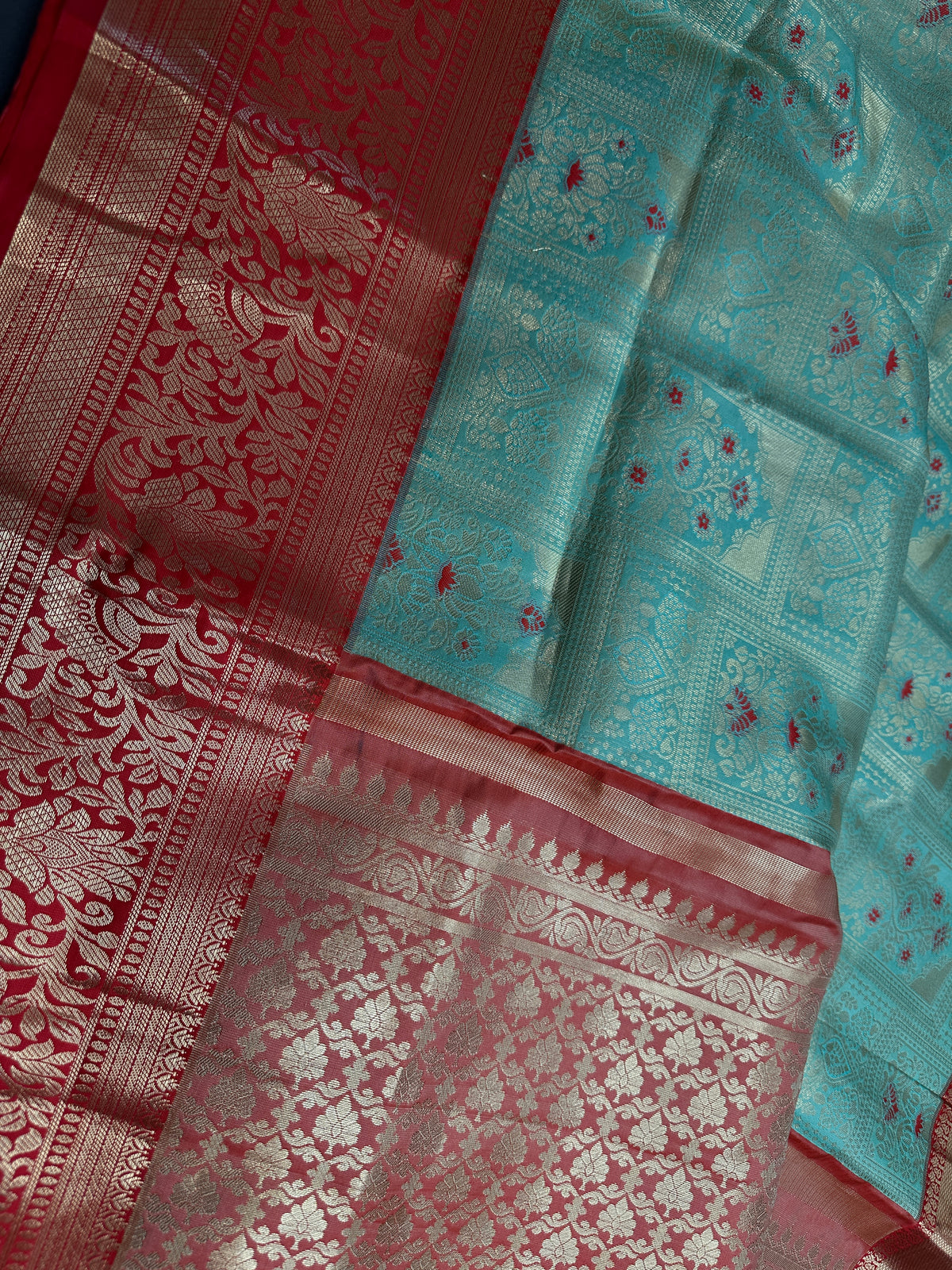Kanjeevaram Meena Brocade Pastel Green Silk Saree
