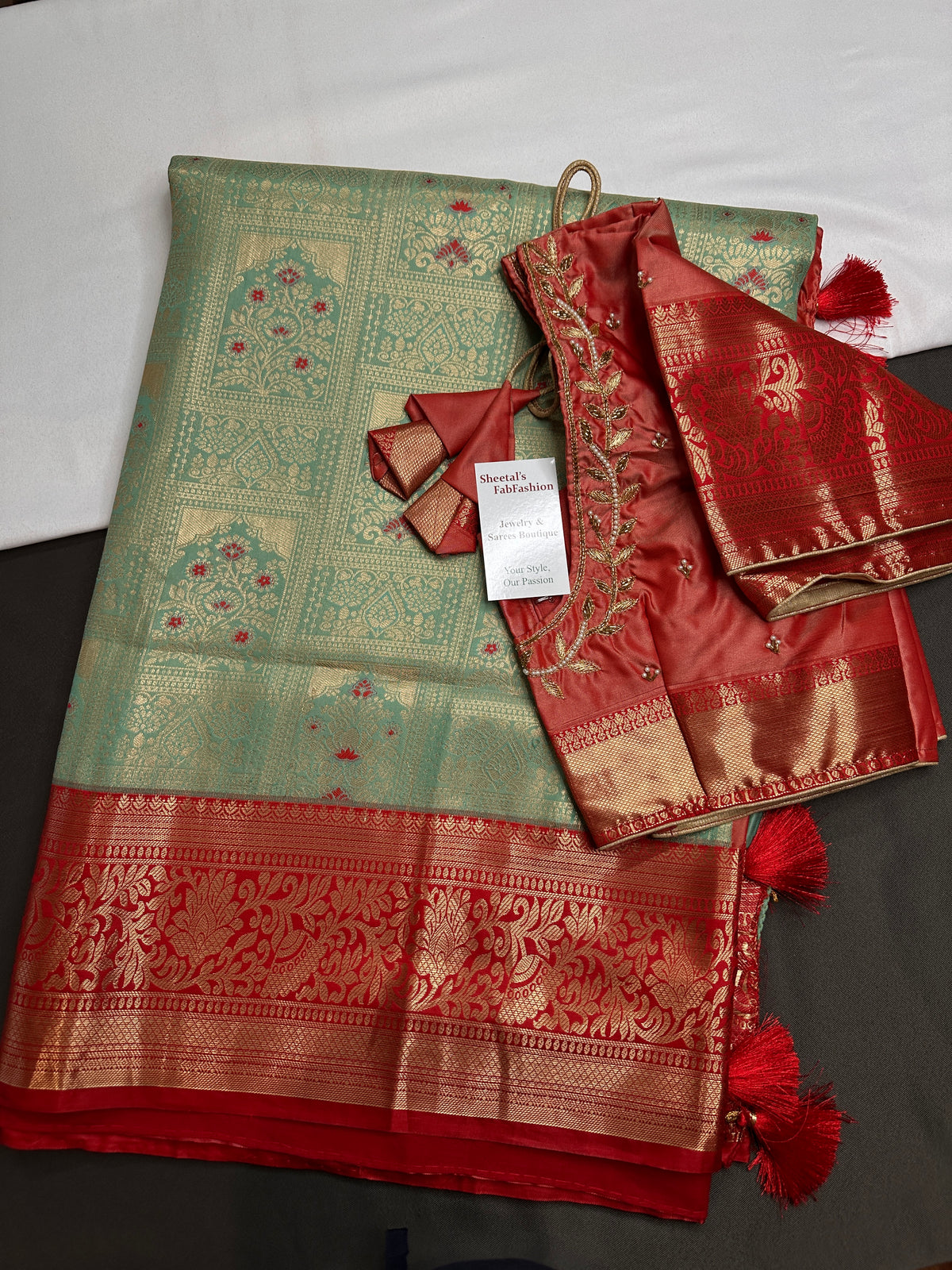 Kanjeevaram Meena Brocade Pastel Green Silk Saree