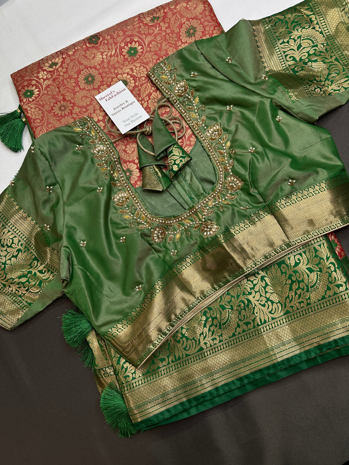 Kanjeevaram Meena Brocade Pink Green Silk Saree