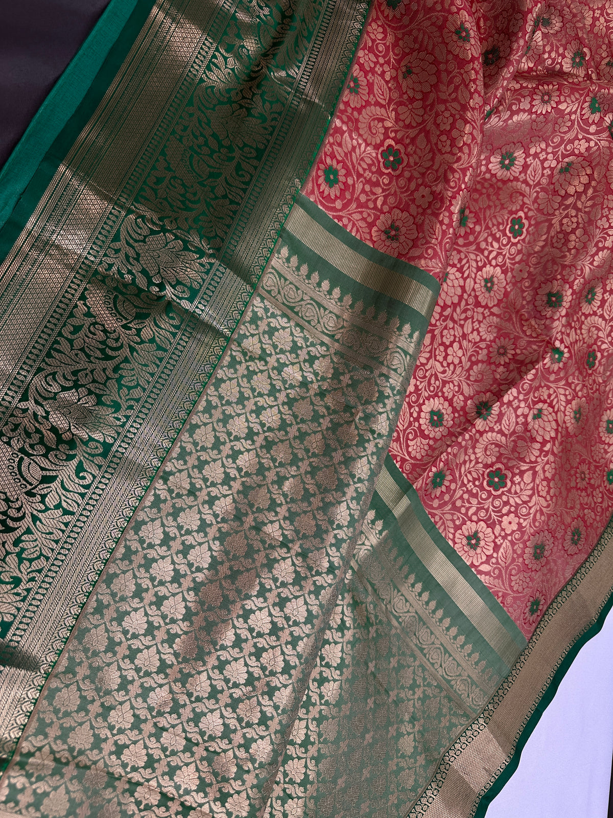 Kanjeevaram Meena Brocade Pink Green Silk Saree