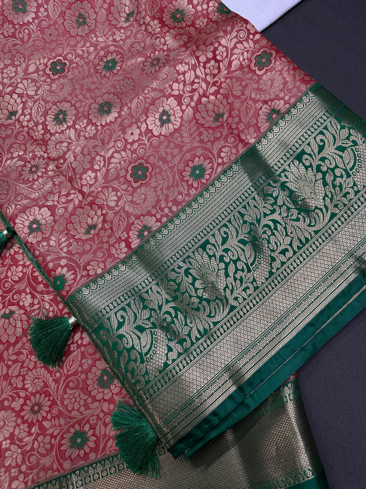 Kanjeevaram Meena Brocade Pink Green Silk Saree