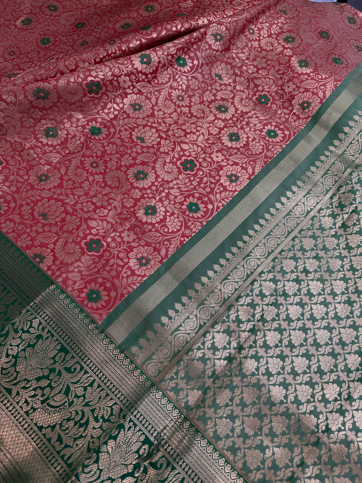 Kanjeevaram Meena Brocade Pink Green Silk Saree