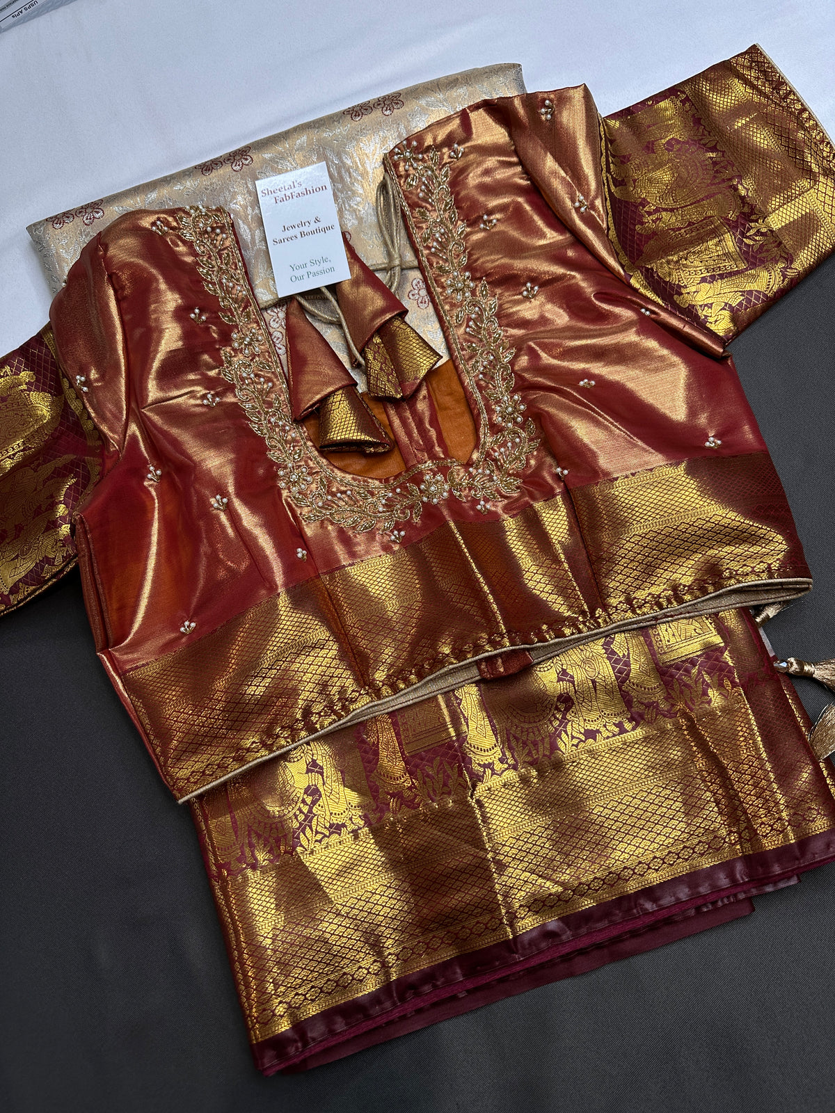 Champagne Gold Kanjeevaram Meena Brocade Palki Border Silk Saree