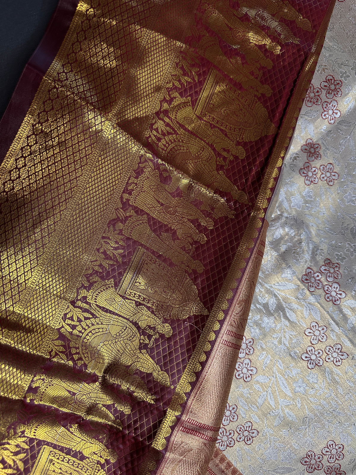 Champagne Gold Kanjeevaram Meena Brocade Palki Border Silk Saree
