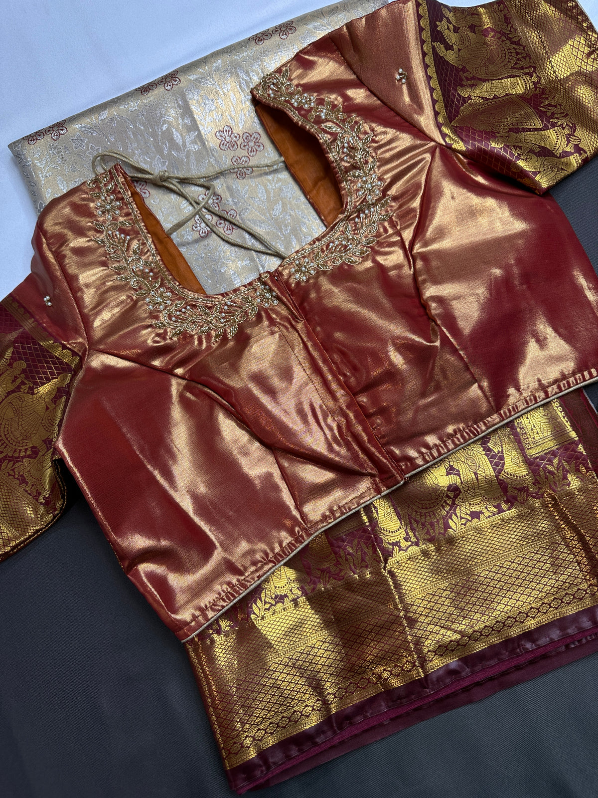 Champagne Gold Kanjeevaram Meena Brocade Palki Border Silk Saree