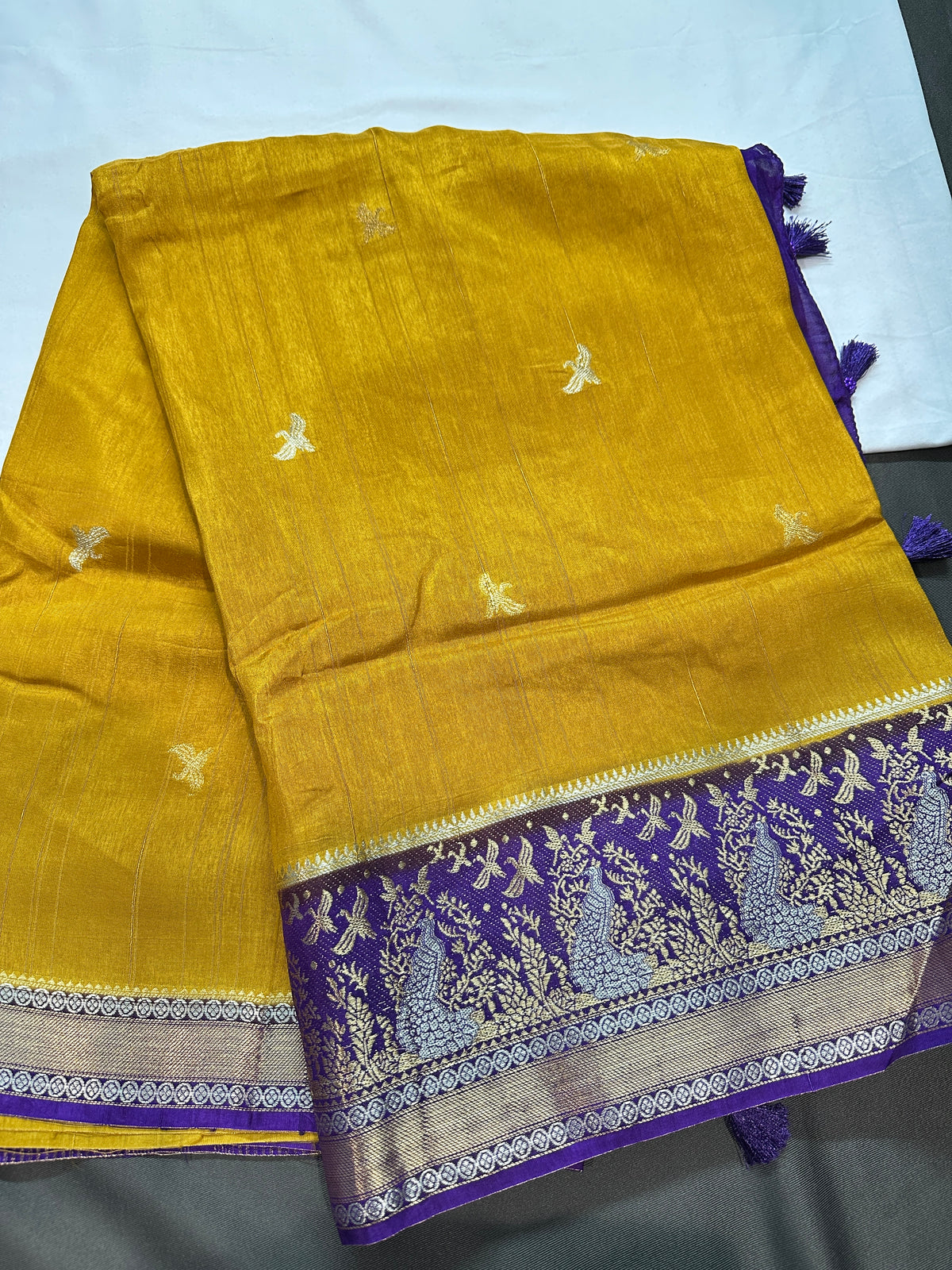 Mustard Viscose Light Weight Silk Saree - 
