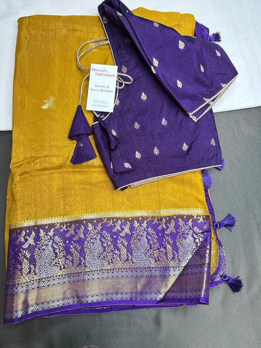 Mustard Viscose Light Weight Silk Saree - 