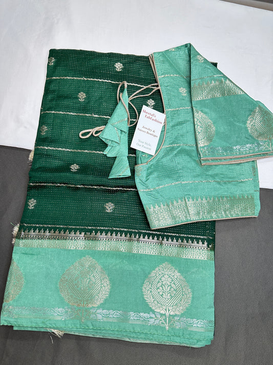 Green Raw Mango Light Weight Silk Saree - 