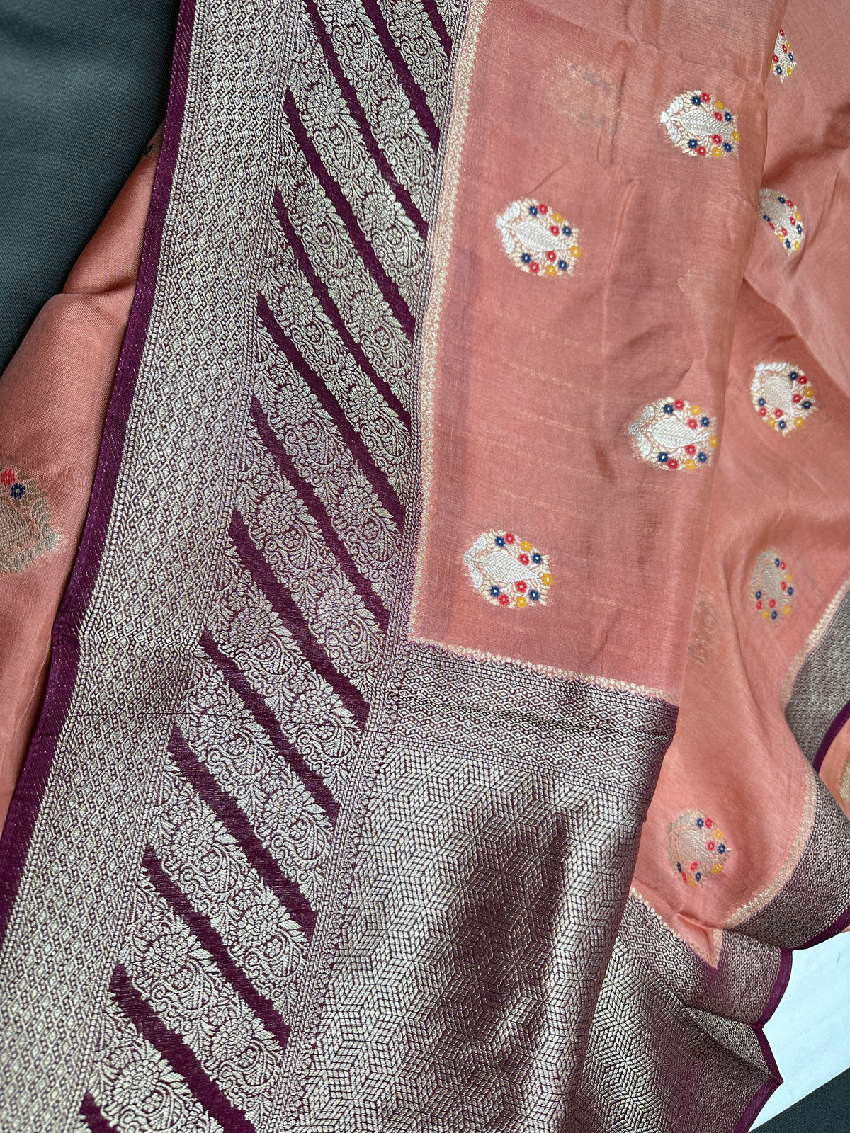 Peach Silk Weaving Saree - 