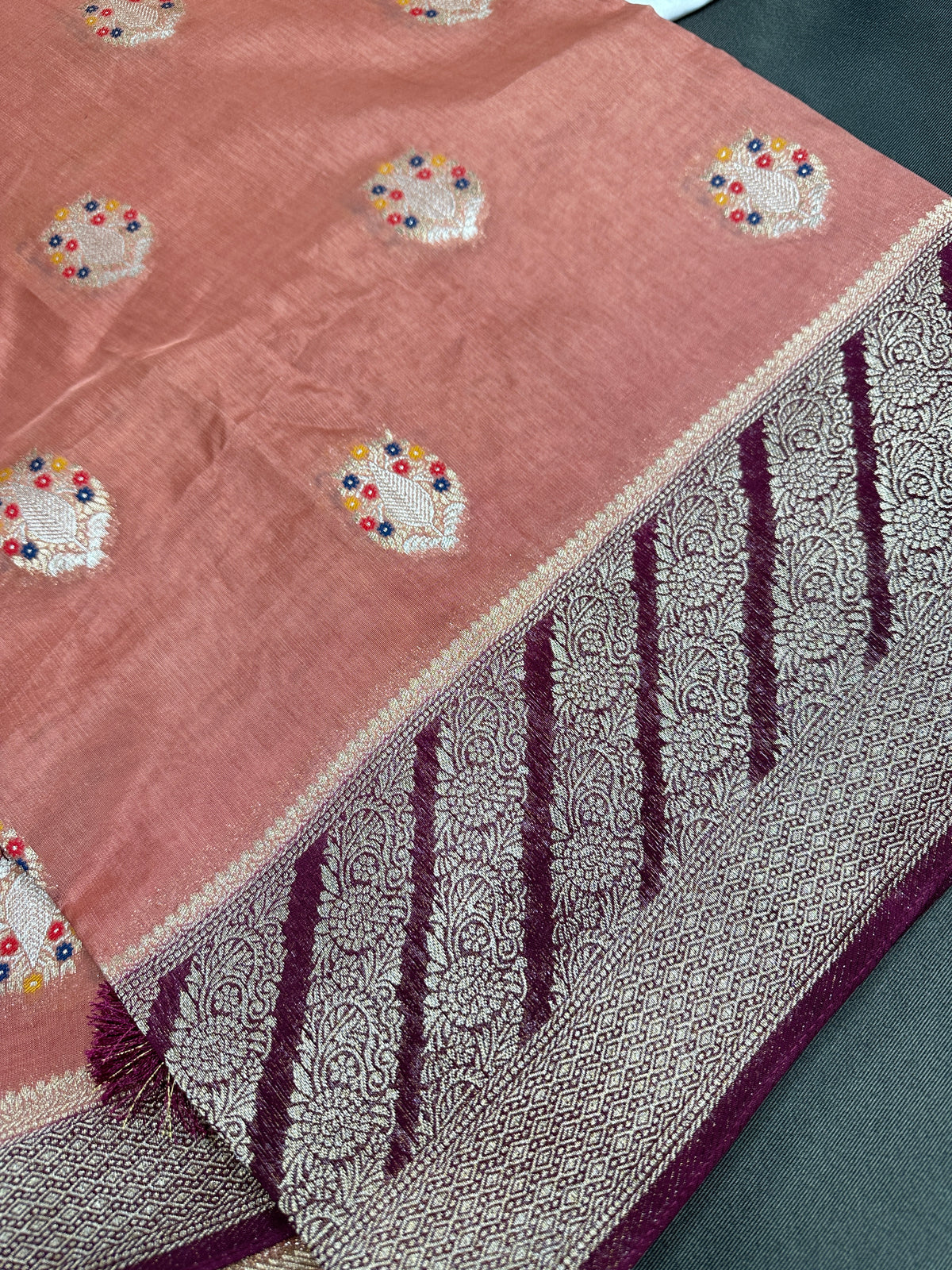 Peach Silk Weaving Saree - 