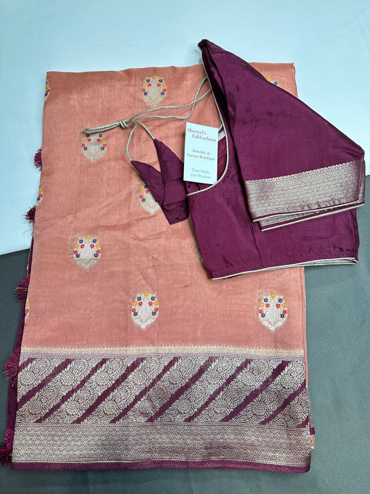Peach Silk Weaving Saree - 