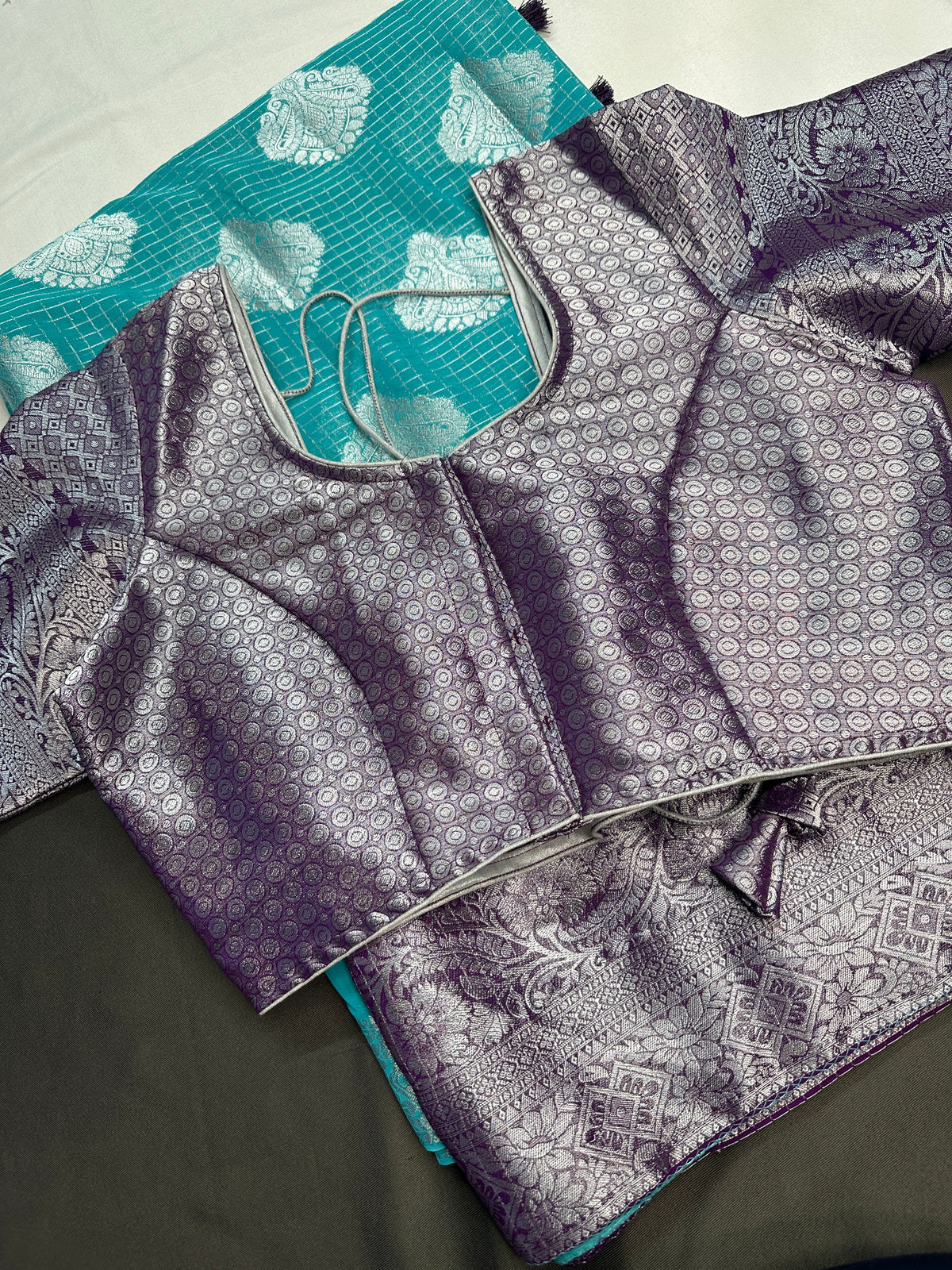 Blue Georgette Silver Checks and Buttas Blue Saree - 