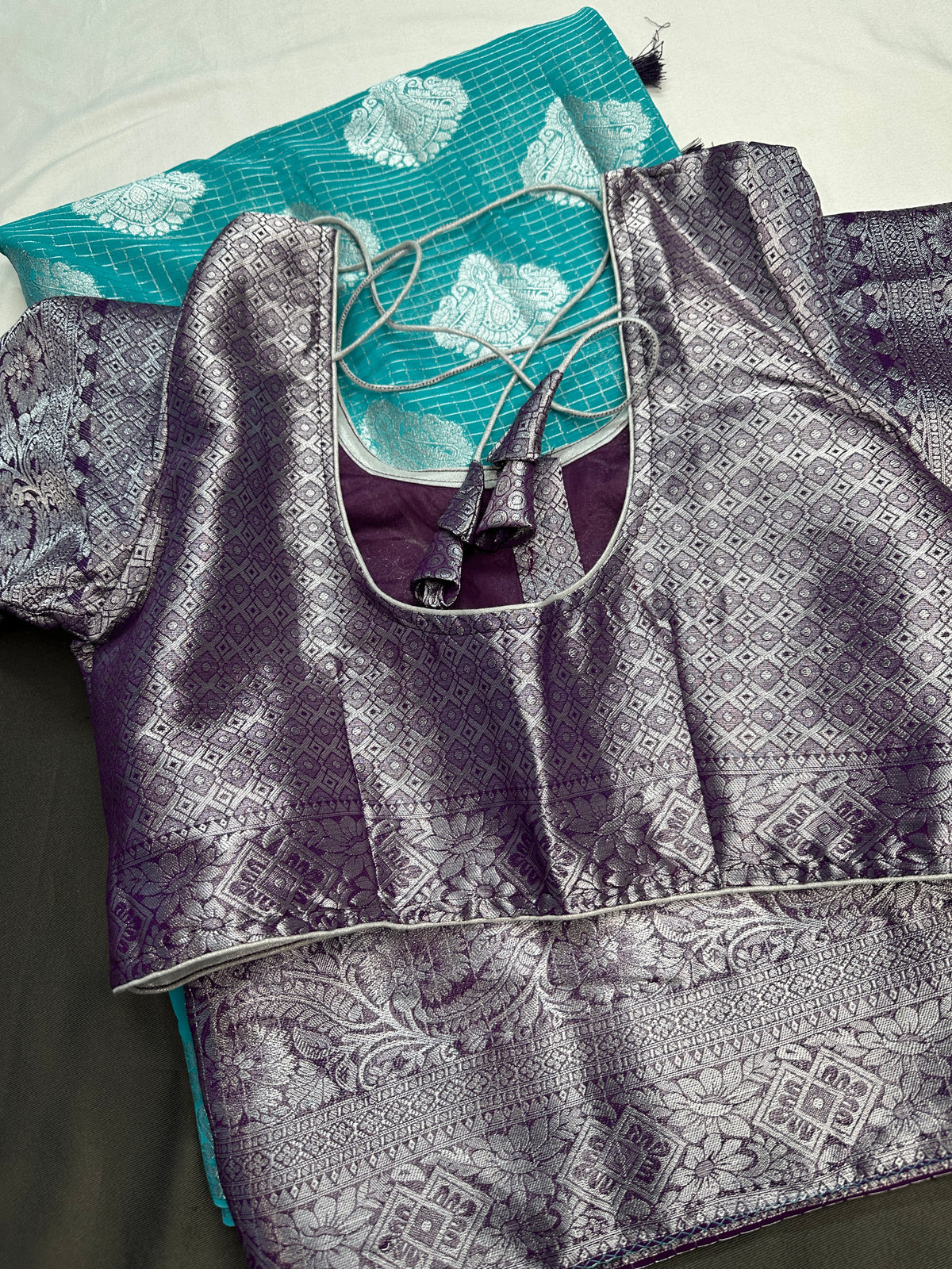 Blue Georgette Silver Checks and Buttas Blue Saree - 