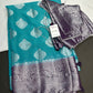 Blue Georgette Silver Checks and Buttas Blue Saree - 