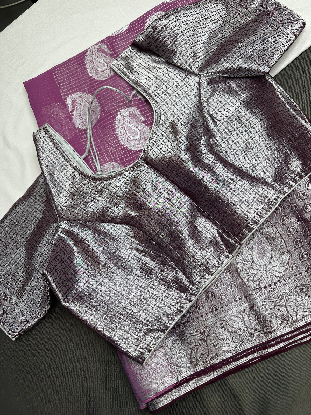 Pink Georgette Silver Checks and Buttas Blue Saree - 