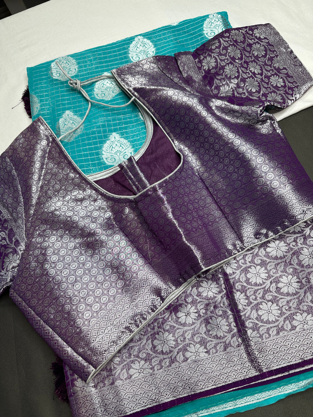 Blue Georgette Silver Checks and Buttas Blue Saree - 