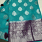 Blue Georgette Silver Checks and Buttas Blue Saree - 