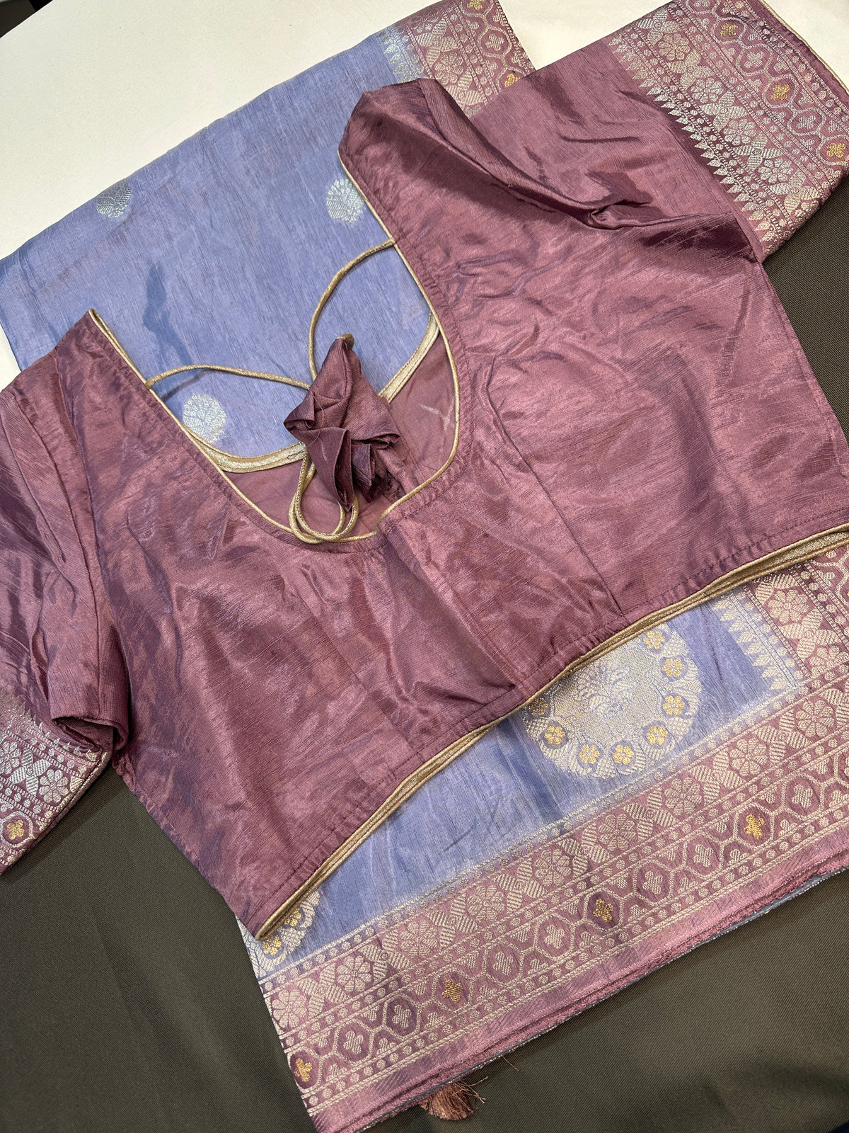 Blue Mauve Crepe Silk Saree - 