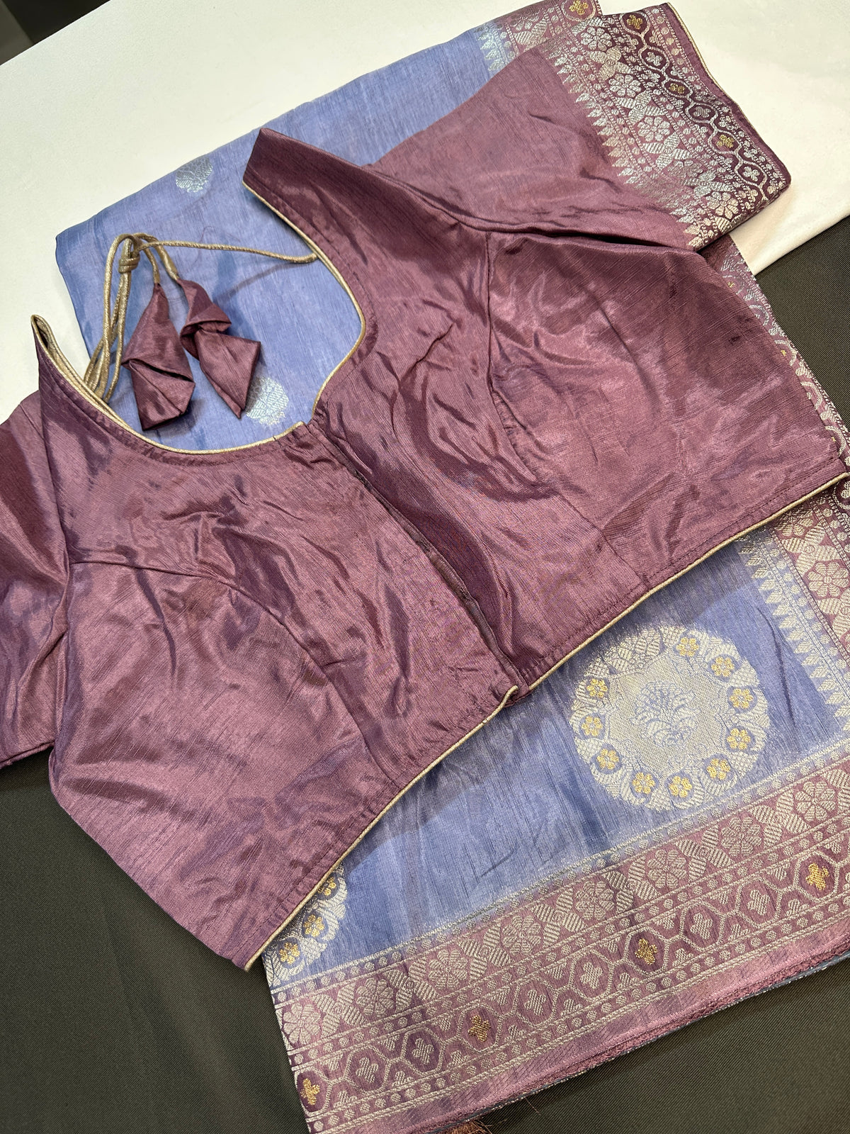 Blue Mauve Crepe Silk Saree - 