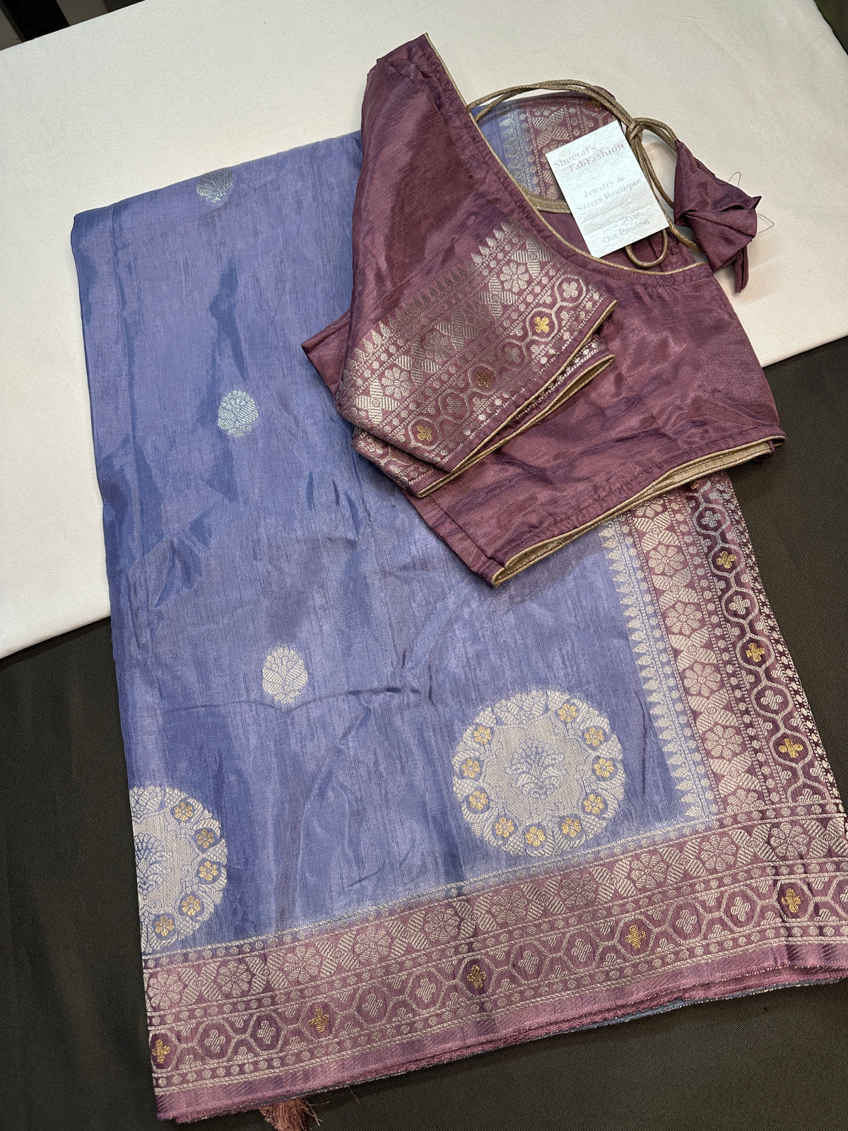 Blue Mauve Crepe Silk Saree - 