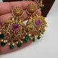 Goddess Lakshmi Red Kemp Green beads Long Necklace