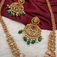 Goddess Lakshmi Red Kemp Green beads Long Necklace