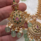 AD Red Green Multi Stone Mint Green beads Ethnic Long Necklace