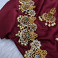 Goddess Lakshmi AD Red Green Multi Stone Long Necklace - 