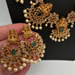 Goddess Lakshmi AD Red Green Multi Stone Long Necklace - 